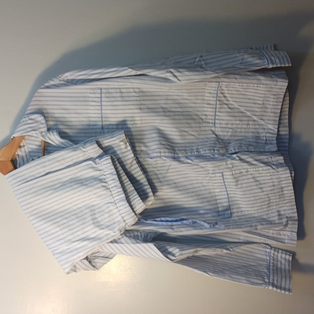 Thomas Pink White w/Blue Stripes Classic Cotton Gentleman's Pajama Set (Large)